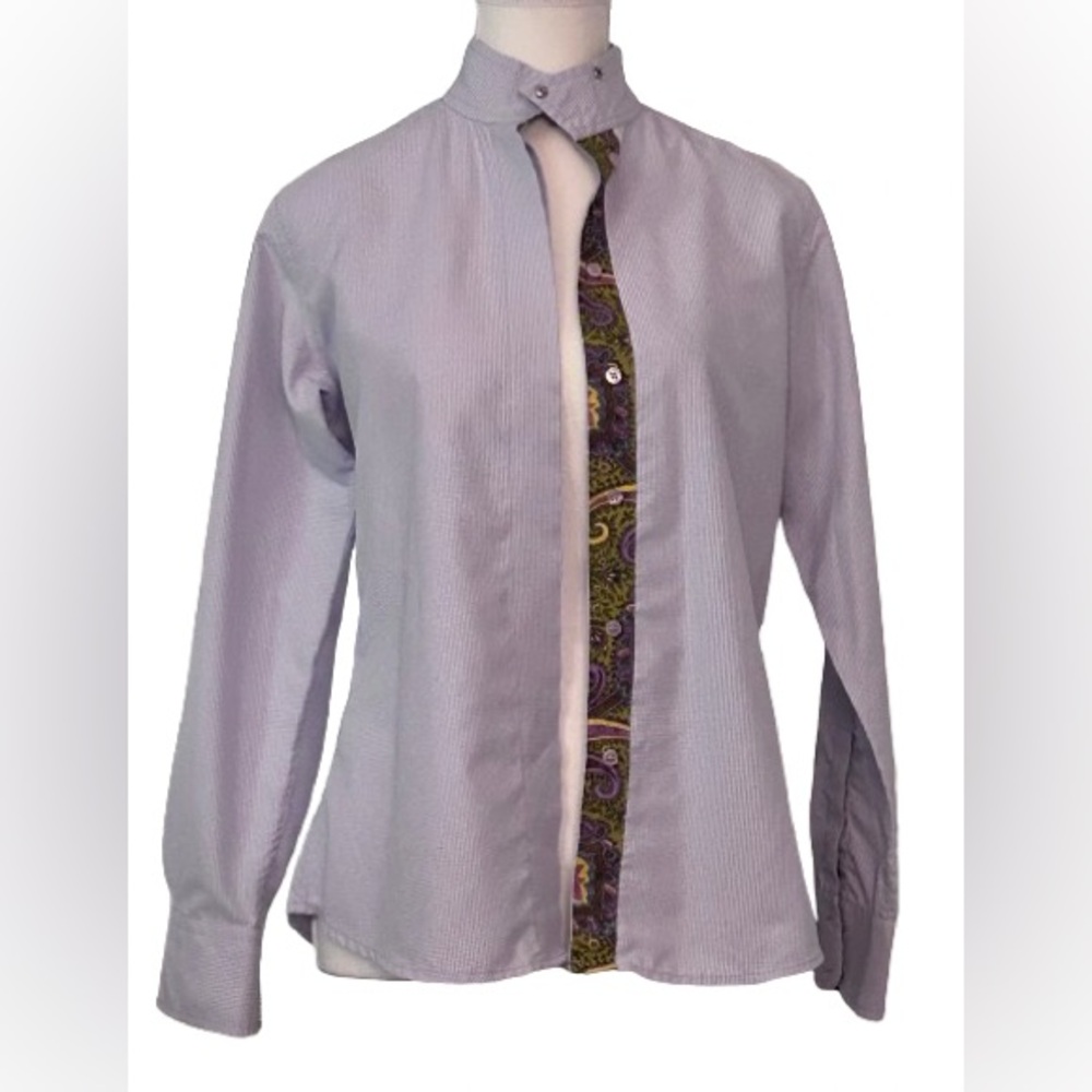 Horse Equestrian RHC Sz 14 Paisley & Gingham Light Purple Shirt Top Riding XL